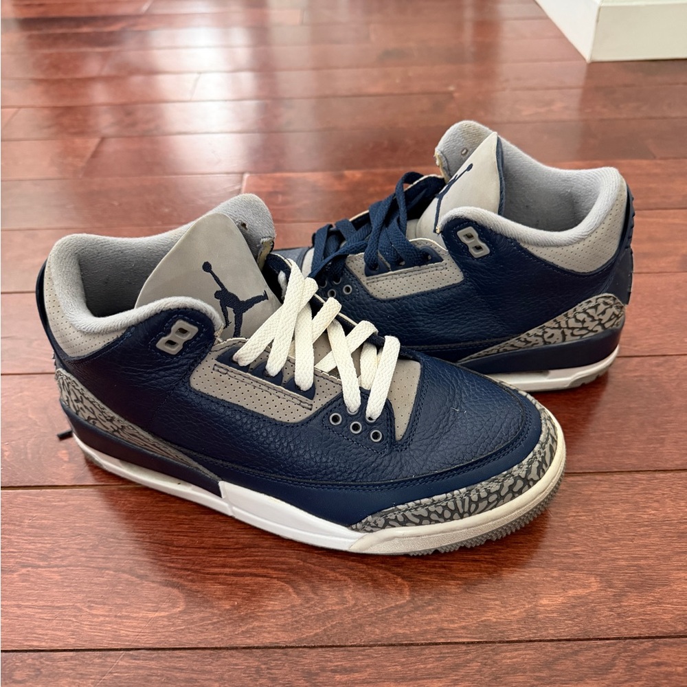 Jordan!   Nike Jordan 3 Retro Georgetown (2021) Dark Blue and Gray Sneakers